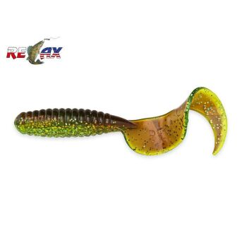 Relax Fat Grub Twister 5,5" 13 cm - FluoGelb-Motoroil-Glitter