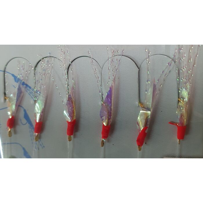 Zebco Heringsvorfach, silber-rot, echte Fischhaut mit Leuchtperlen