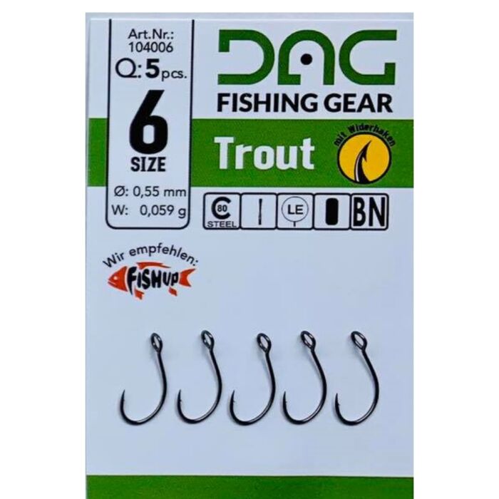 DAG Fishing Gear Trout Hook mit Widerhaken Gr.6 5 Stück