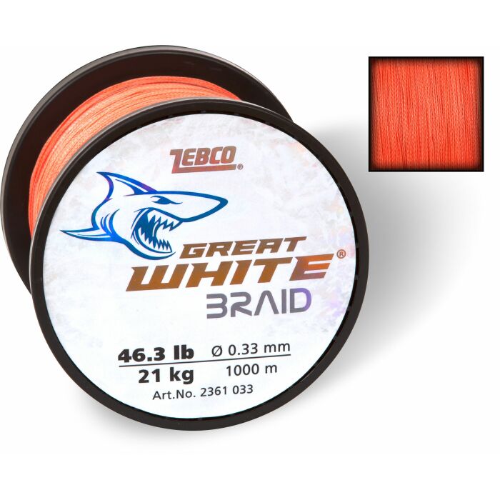 Zebco Great White Braid Geflochtene Angelschnur Orange 1000m 0,38mm 26,0kg