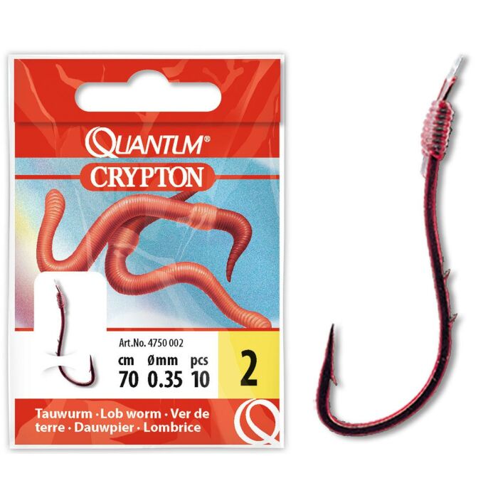 Quantum Crypton Tauwurm Vorfachhaken Rot 70 cm - Gr. 2 0,35 mm