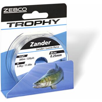 Zebco Angelschnur Trophy Zander Monofile Schnur Grau 300m 0,25mm 5,0kg