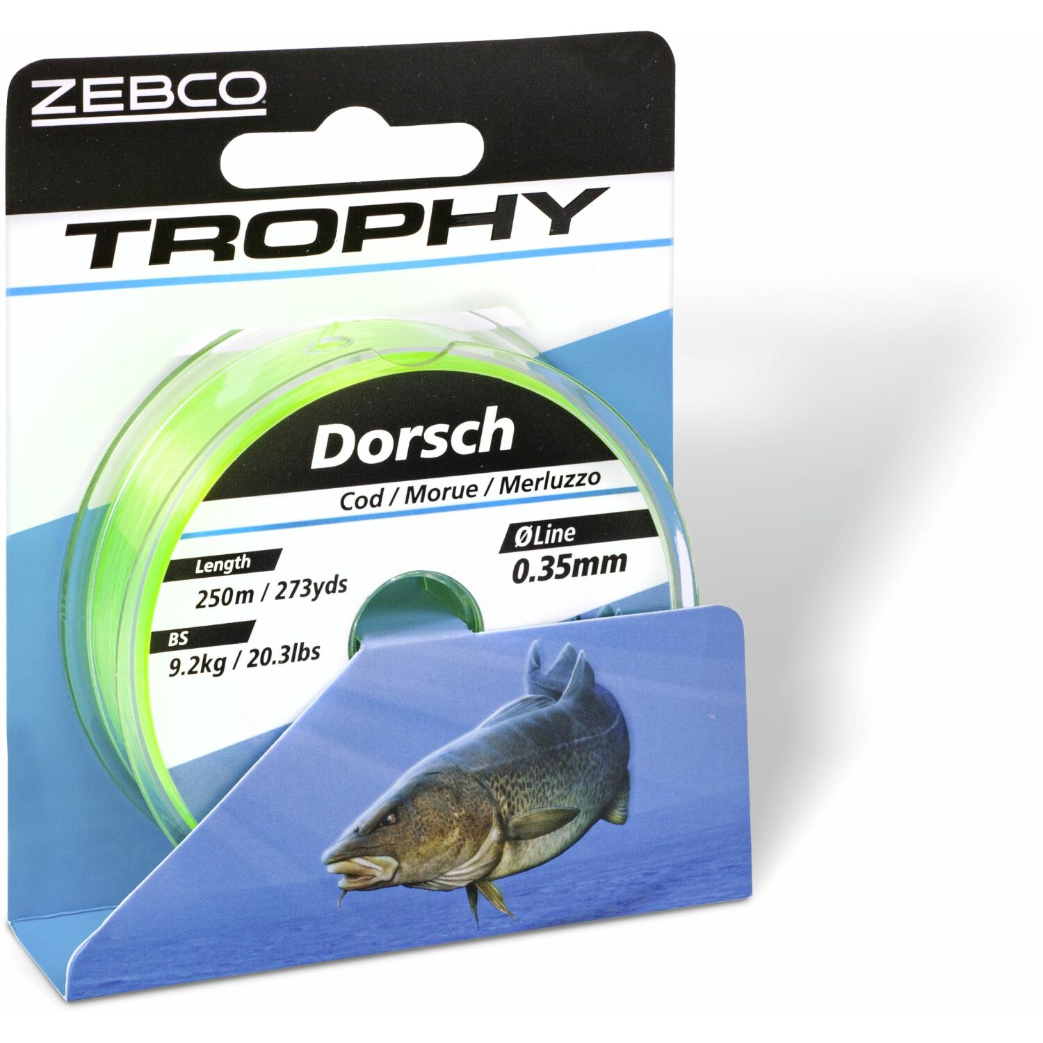 Zebco Qualitäts Trophy Dorsch monofile Angelschnur Angel-Zubehör Dorschschnur Fluo gelb 0,30-0,50mm 