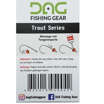 DAG Fishing Gear Trout Hook mit Tungsten Perlen ohne Widerhaken