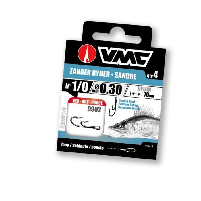 VMC Vorfachhaken 9902 - Zander Ryder Farbe Rot 70cm Gr.2